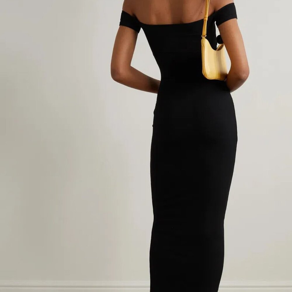 Skims Soft Lounge Ribbed Off Shoulder Black Dress S Long Maxi - Picture 3 of 6